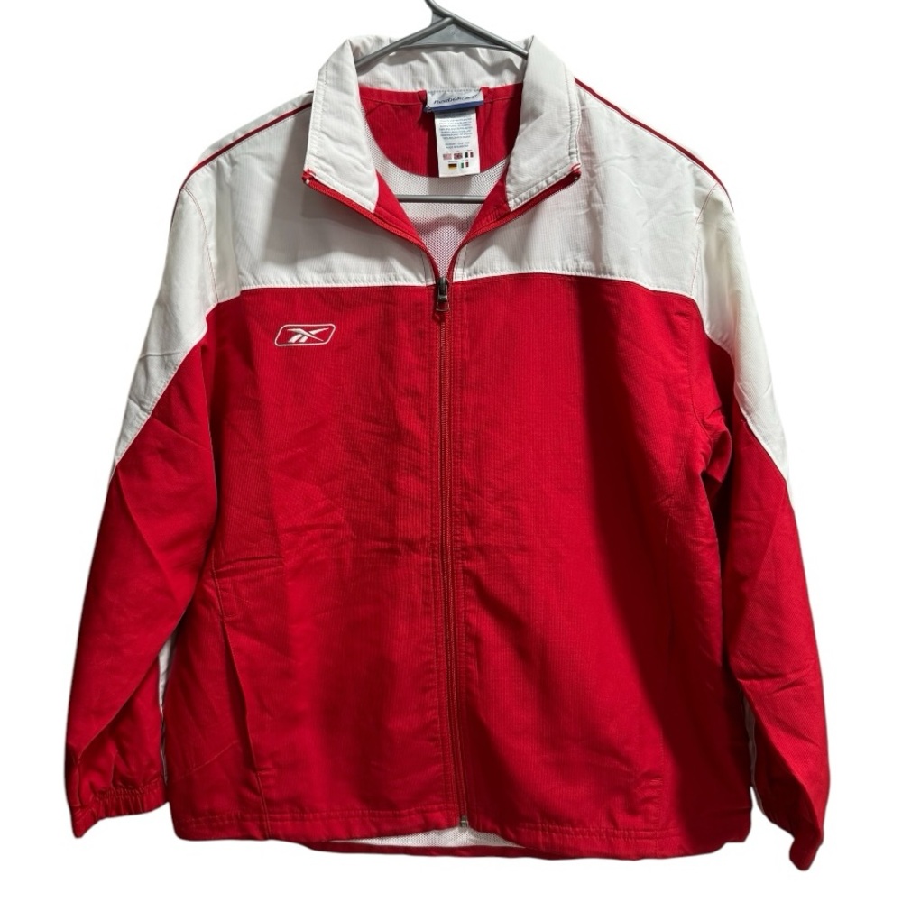 REEBOK Windbreaker Warm‎ Up Track Jacket Full-Zip Red/White Size XL